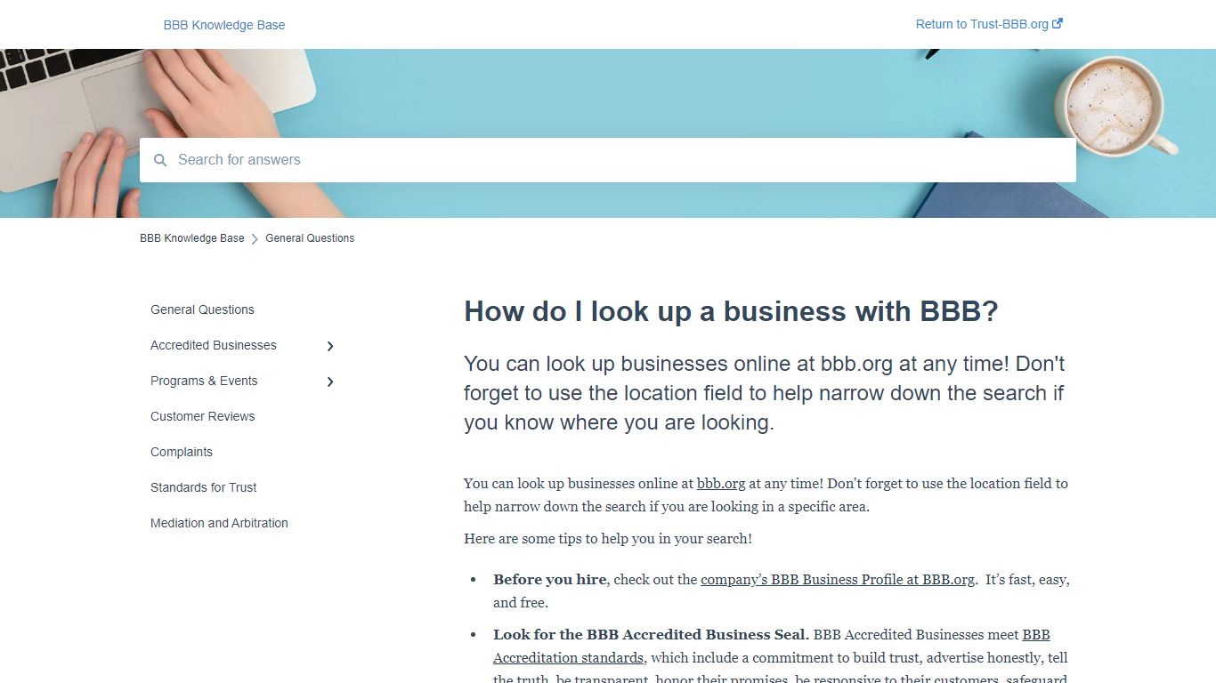 How do I look up a business with BBB?